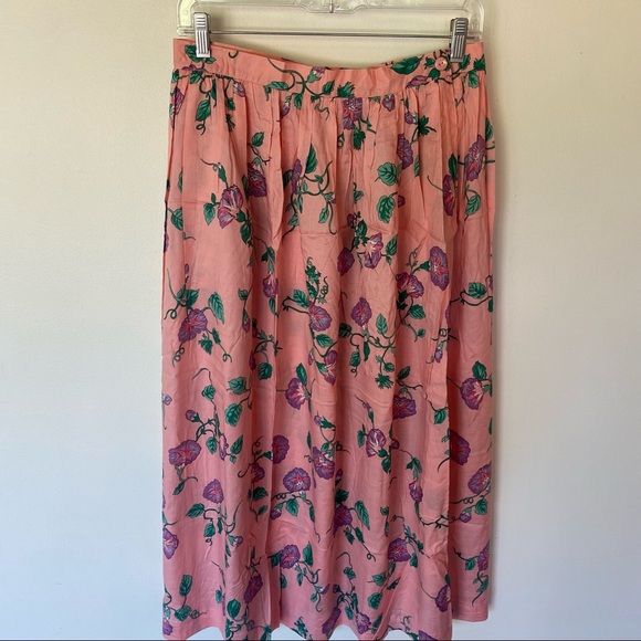 Vintage Alpenblick pink floral A-line pleated maxi skirt size 14 - Picture 3 of 10